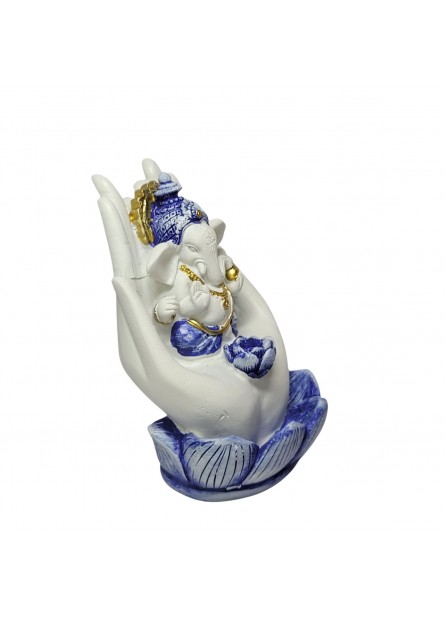 Incensário Ganesha na Mão - Branco/Azul (11cm)