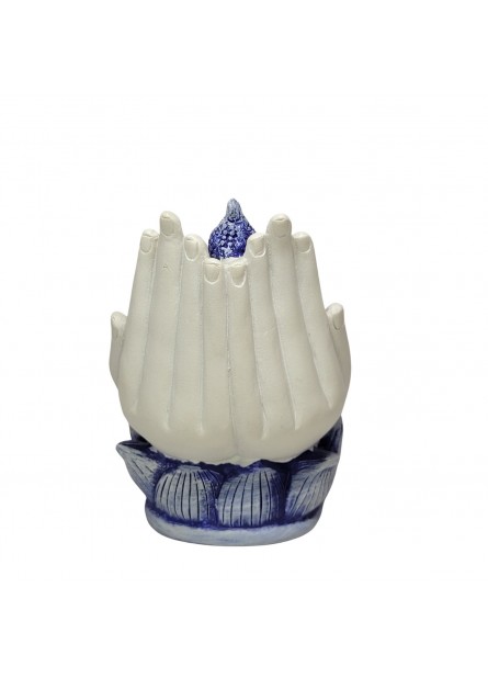 Incensário Buda na Mão - Branco/Azul (11cm)