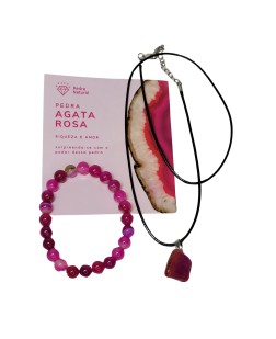 Kit de Colar + Pulseira - Agata Rosa