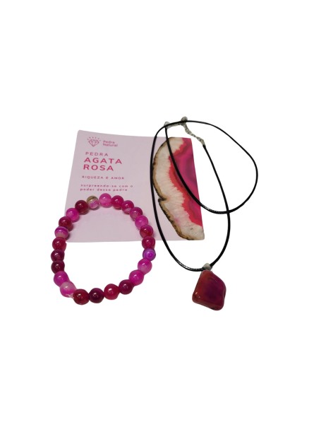 Kit de Colar + Pulseira - Agata Rosa